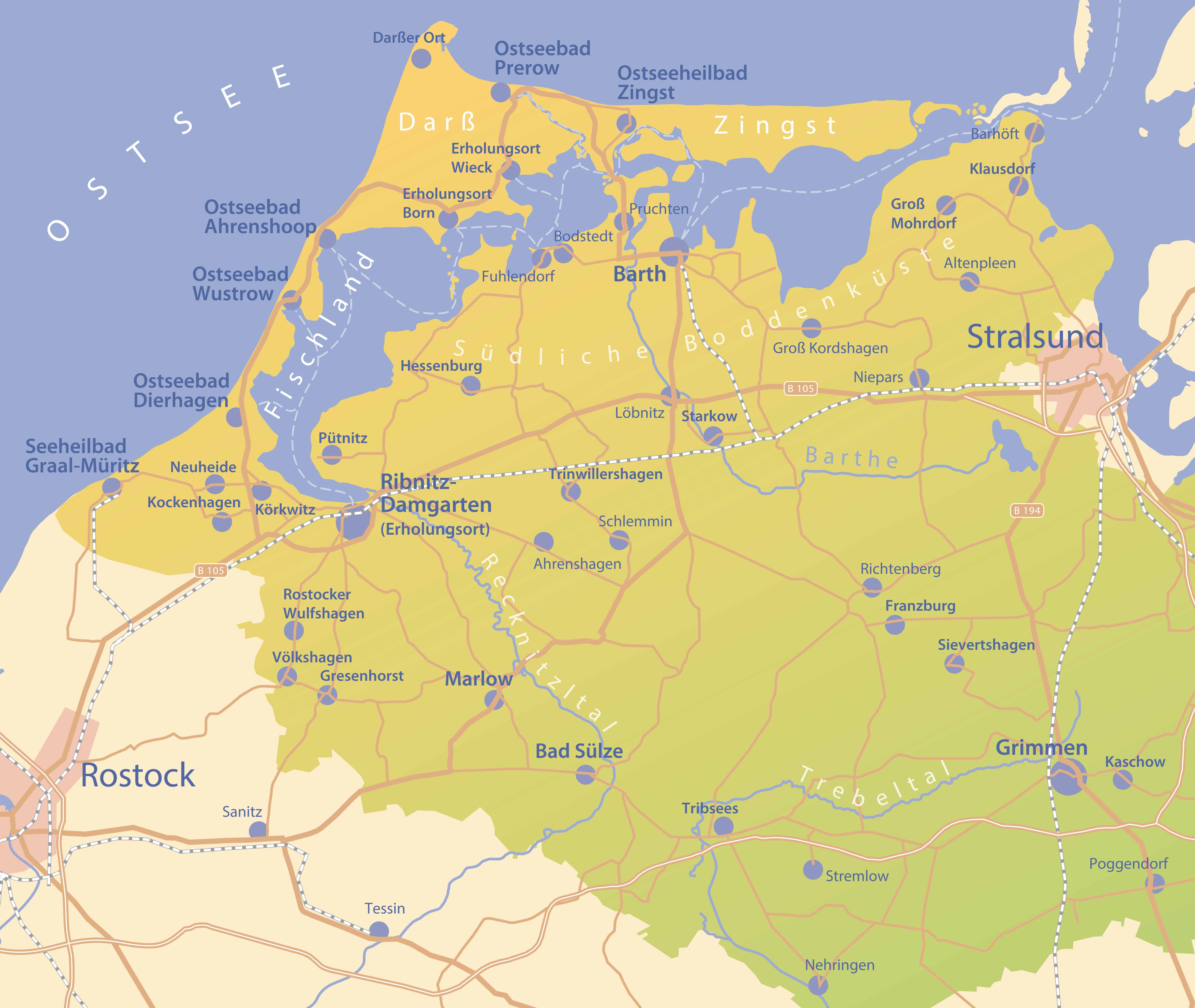 Karte Region Fischland Darss Zingst