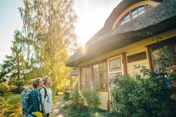 Traditional thatched roof house in the Baltic Sea resort of Zingst
