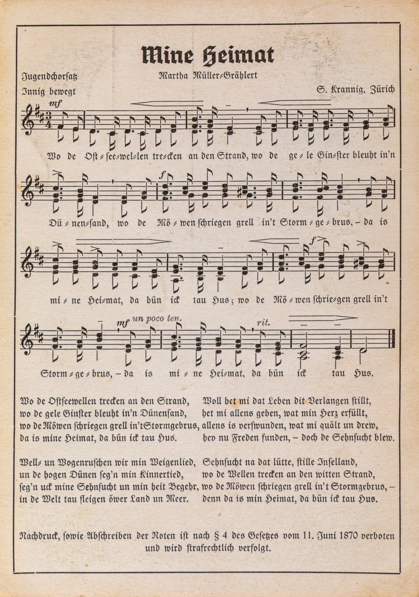 Zeitungsausschnitt mit Liedtext von 1908