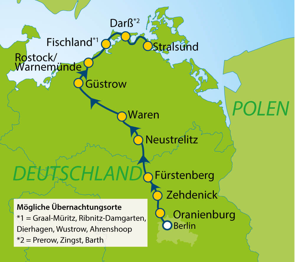 Radfernweg-Tour Berlin - Rostock - Stralsund (10 Tage)