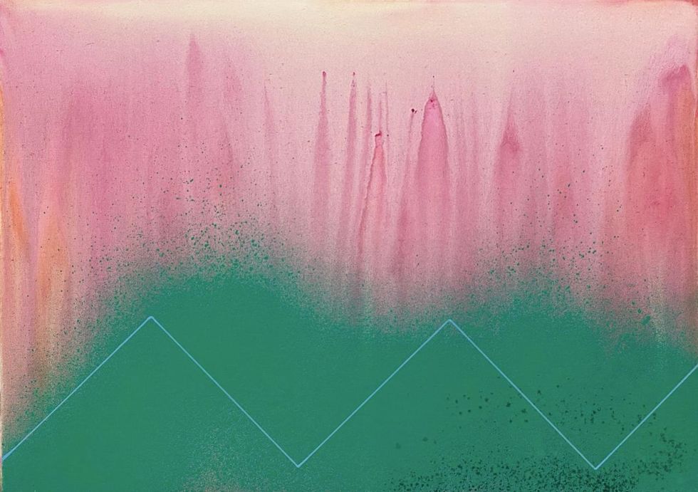 Welle, Acryl, Marker und Acrylspray auf Leinwand, 50 x 70 cm, 2022