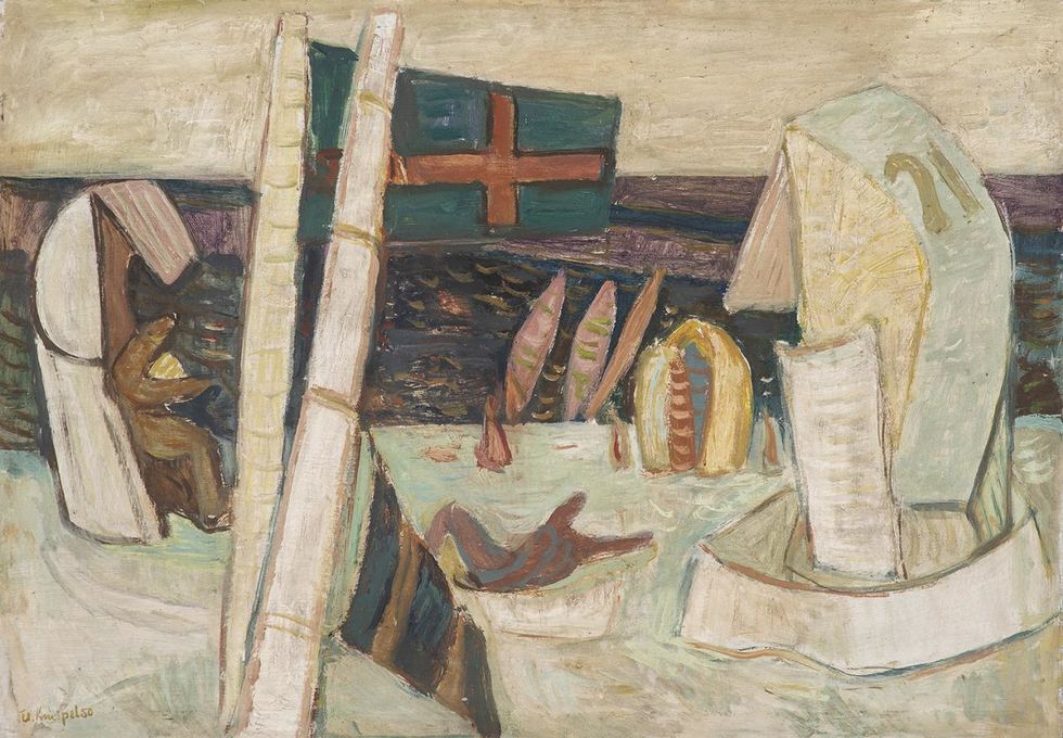 Ulrich Knispel: Strand bei Ahrenshoop 1950, Öl auf Leinwand