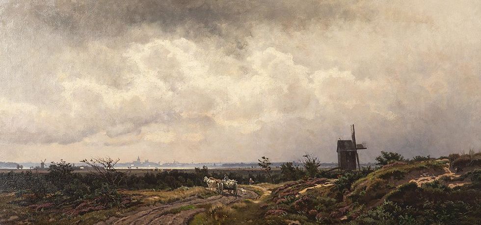 Carl Malchin, Summer path to the mill with a view of Schwerin, 1902, Oil on canvas, 545x1150 mm